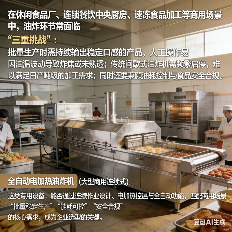 全自动电加热油炸机（大型商用连续式），能满足批量油炸需求吗？